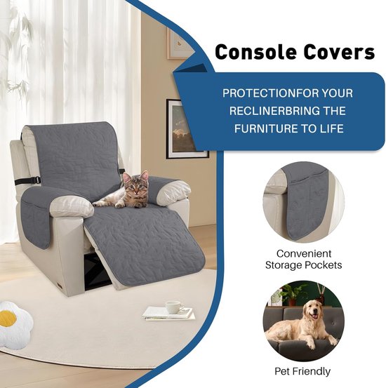 Waterdichte Stoelhoezen voor Relaxfauteuil - Antislip Beschermhoes met Elastiek - Lichtgrijs — afbeelding 5