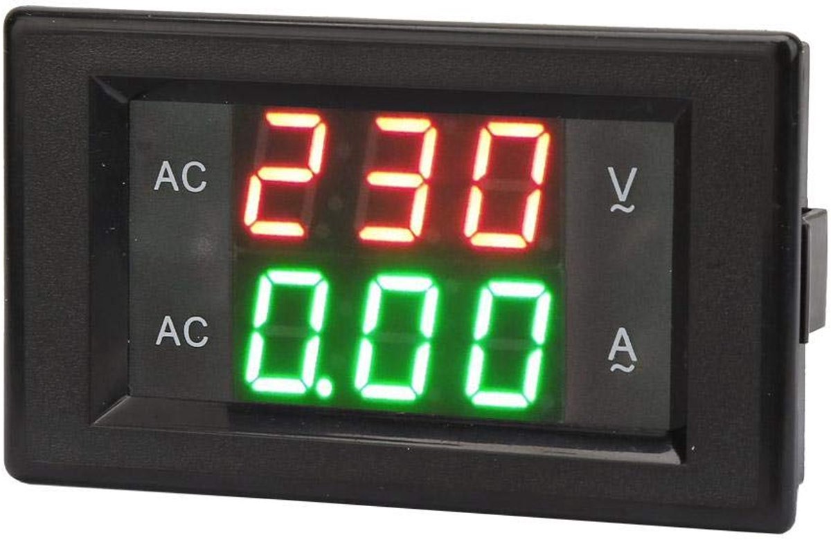 Digitale Meter - Spanning Stroom - Elektrische Metingen - Dubbel Display - 7x4x4 cm - Zwart