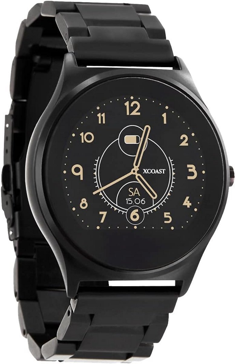 Smartwatch Heren - Polshorloge Fitness Tracker - Gezondheid Bewaken - Plat Robuust Design - 24 x 45 cm - Donker Staal