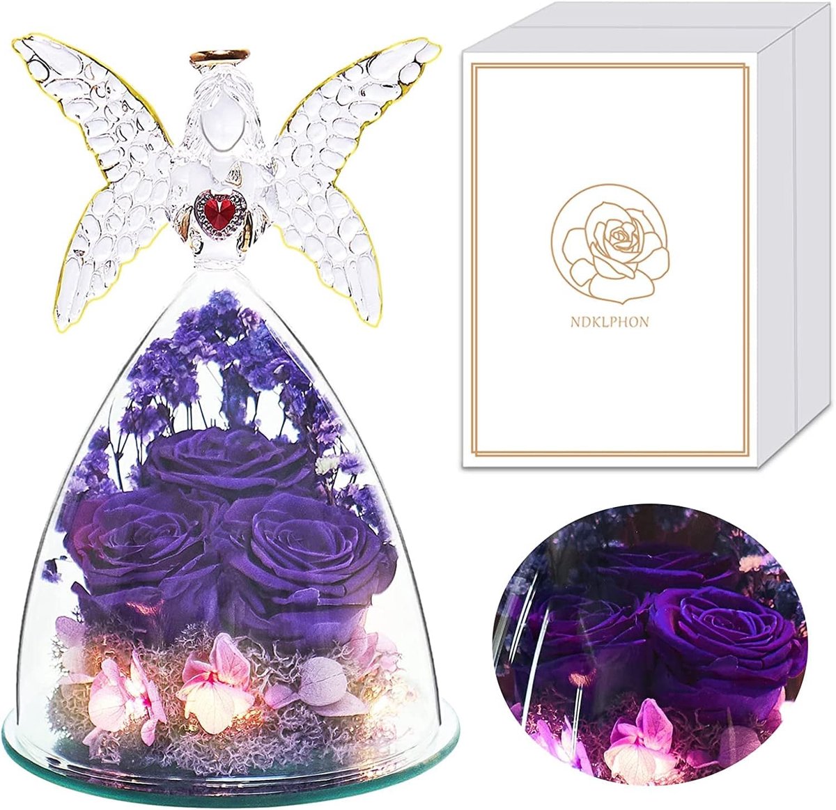 Eeuwige Roze in Engel Sluier met LED Licht voor Cadeau