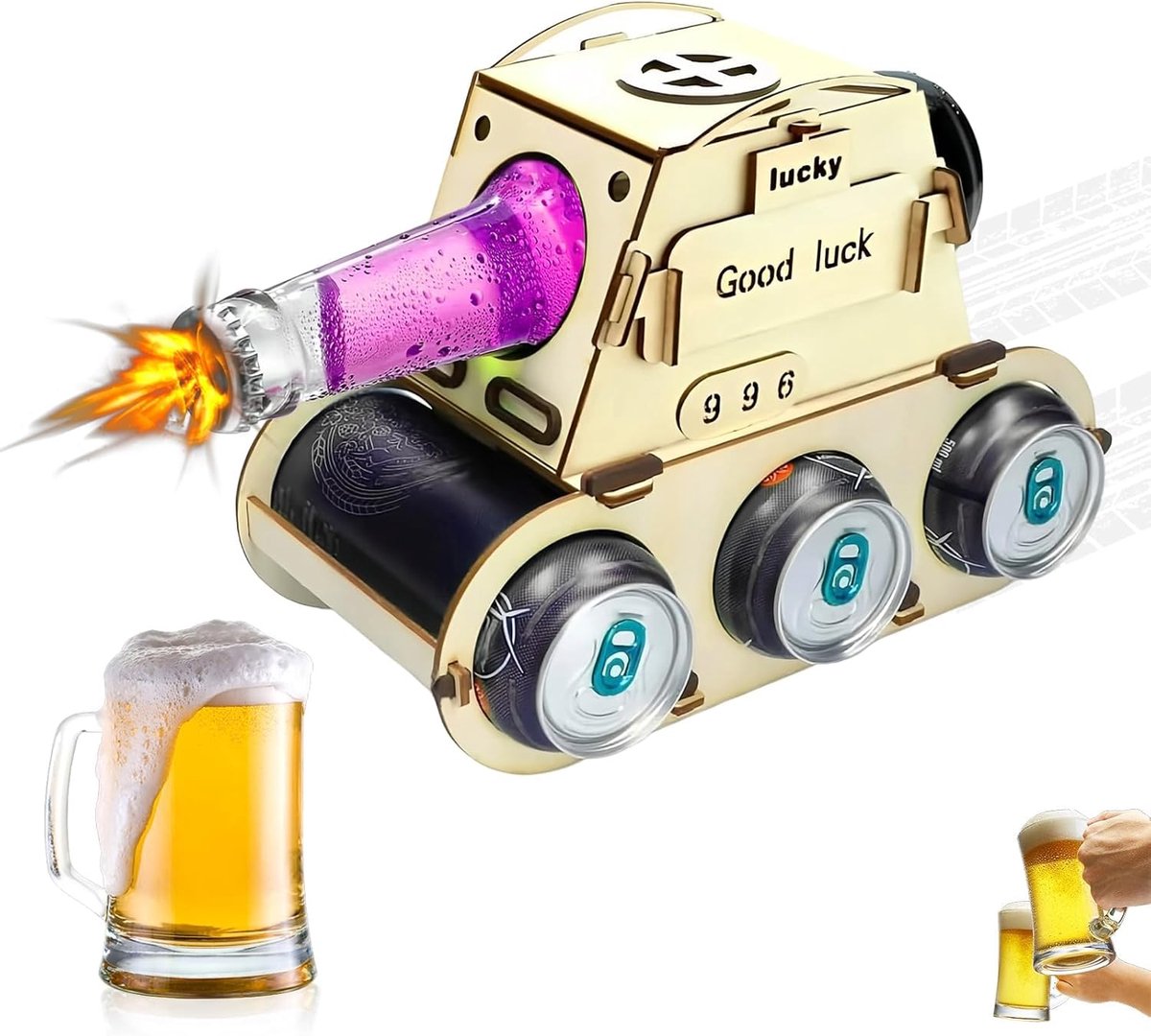 Houten Bierdrager in Tankmodel - Uniek Geschenk voor Mannen