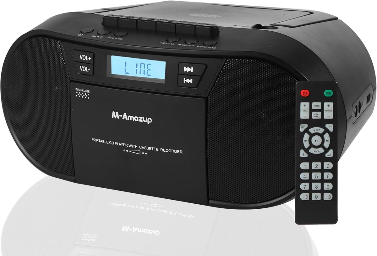 Draagbare CD-speler - Cassette Radio - Muziek Luisteren - Bluetooth Connectiviteit - 25x7 cm - Zwart