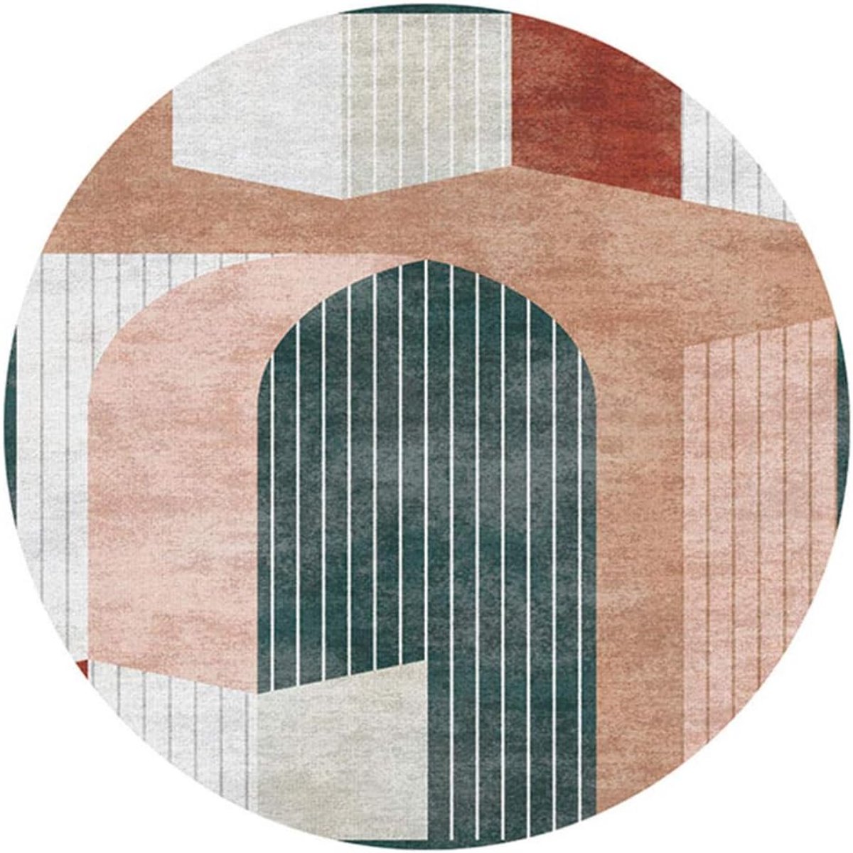 Rond Vloerkleed 160 cm Geometrisch Patroon Oranje Grijs Beige Tapijt