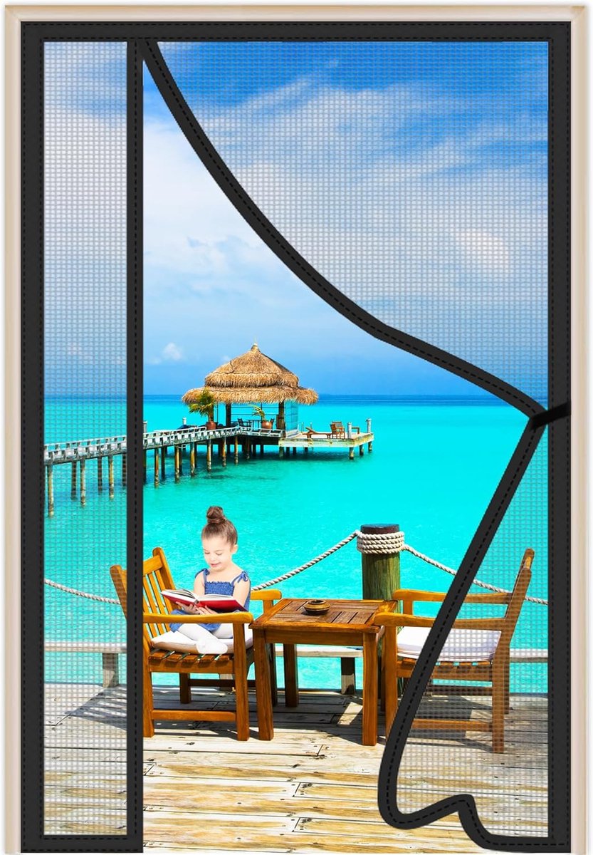 Magnetisch Hor Horren Deur 180x195cm - Eenvoudige Montage Zonder Boren voor Openslaande Deuren en Tuindeuren - Zwart