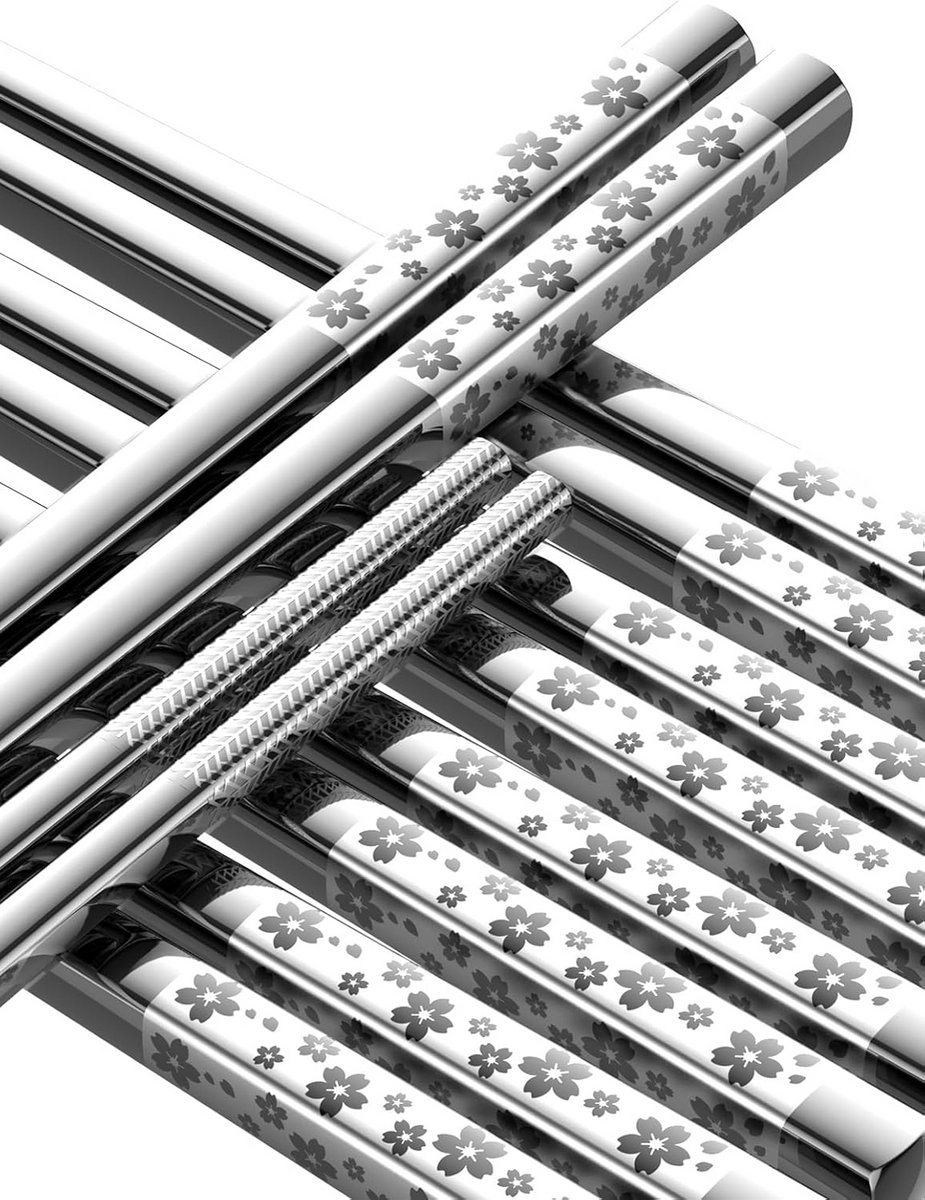 Herbruikbare metalen eetstokjes set van 5 paar, 18/8 roestvrij staal