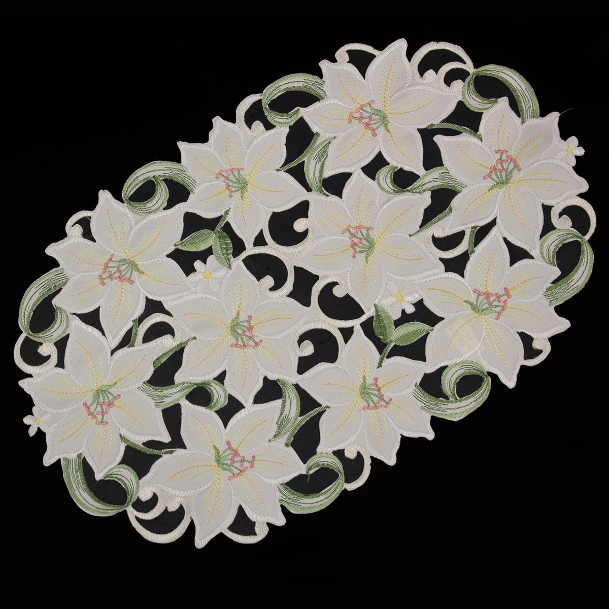 Ovaal Tafelkleed met Wit Open Borduurwerk - Polyester Tafeldecoratie 30x45 cm
