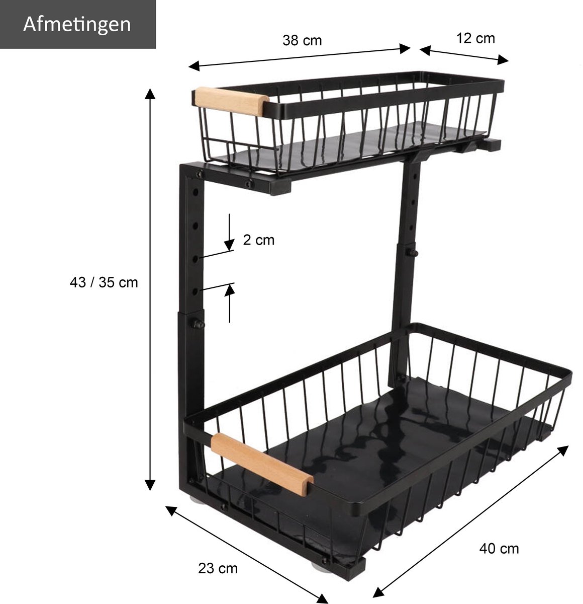 KROMS Gootsteenkast organizer zwart maat M – Verstelbaar 2-laags gootsteenrek – Extra sterk tot 20 kg – Badkamer & keukenkast organizer — cadeau in Cadeau-ideeën - foto 3