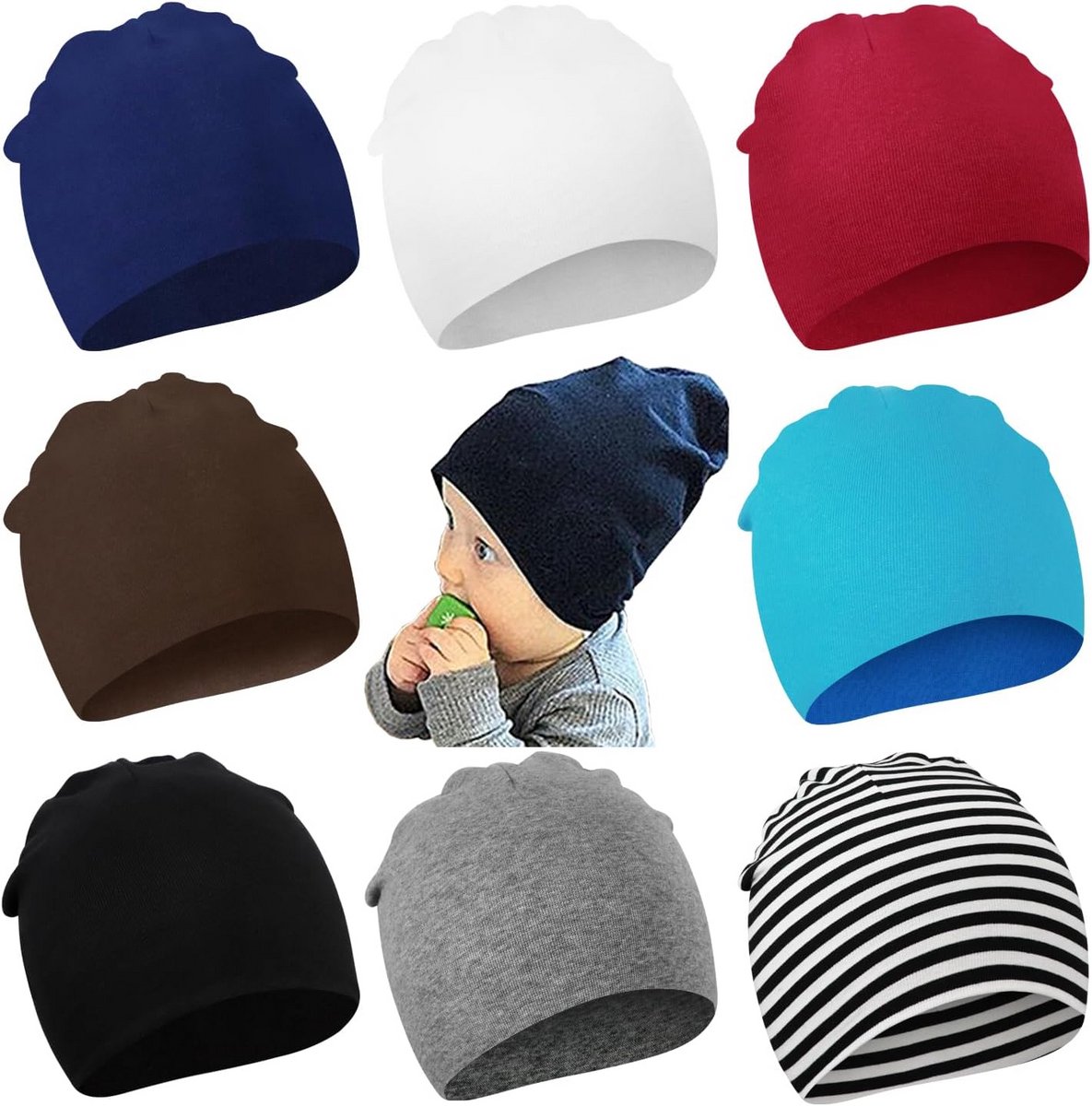 8 Stuks Zachte Gebreide Babymutsjes voor Pasgeboren Dreumesen