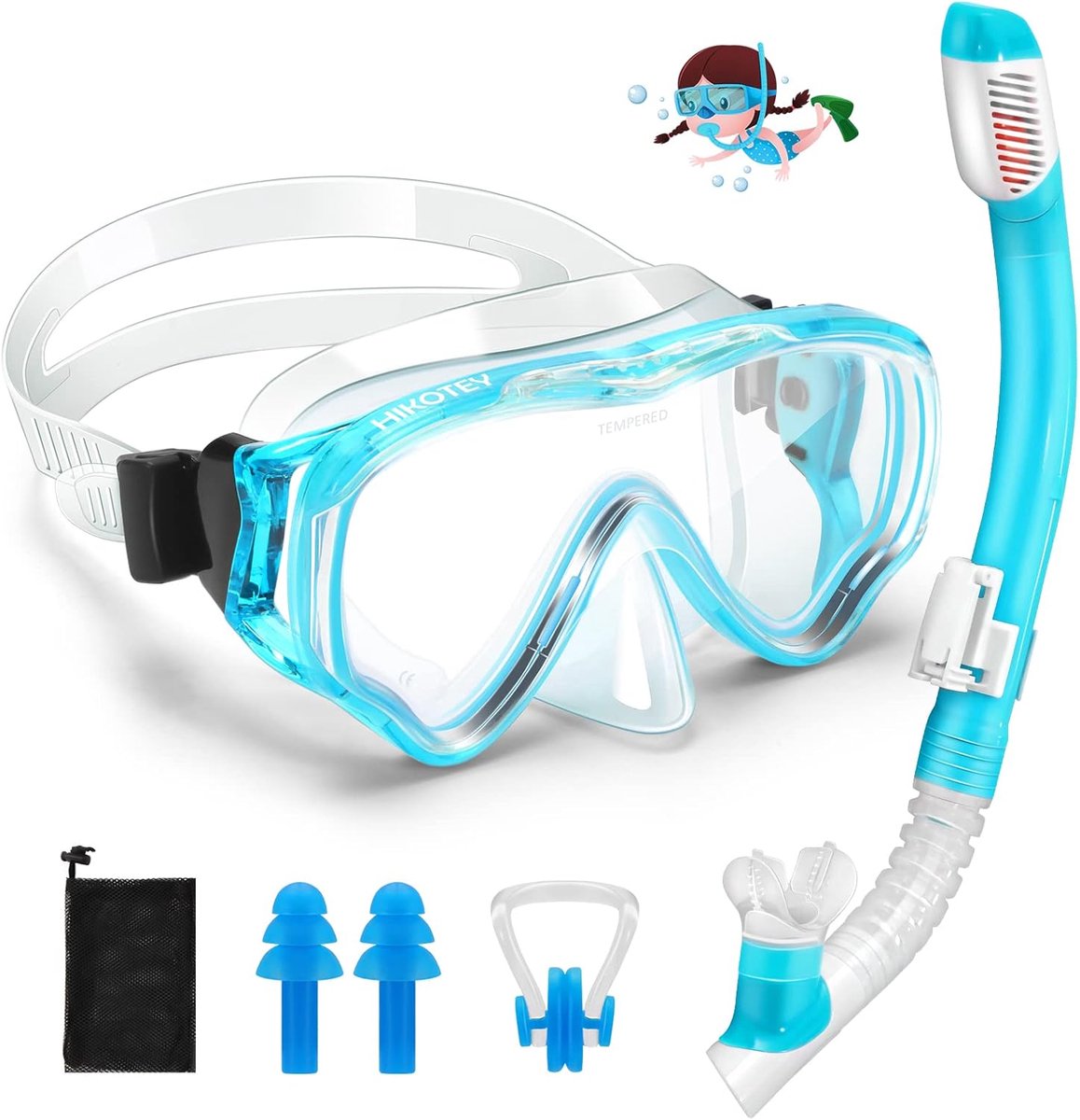 Kinder snorkelset met duikbril en droogsnorkel - 180° Panoramisch Anti-condens