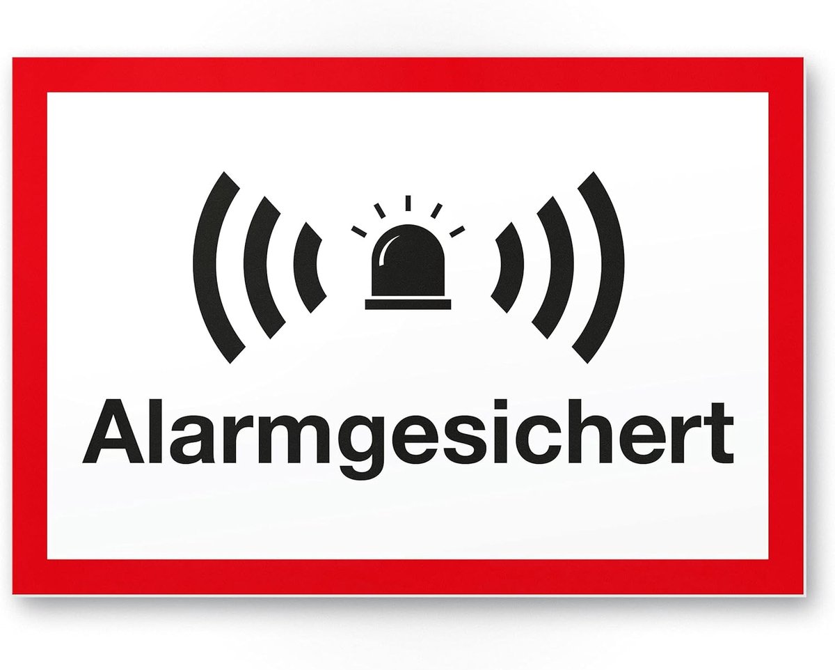 Waarschuwingsbord Alarm - Veiligheidsaanduiding Kunststof - Object Beveiliging - Weerbestendig UV-print - 30 x 20 cm - Wit Rood