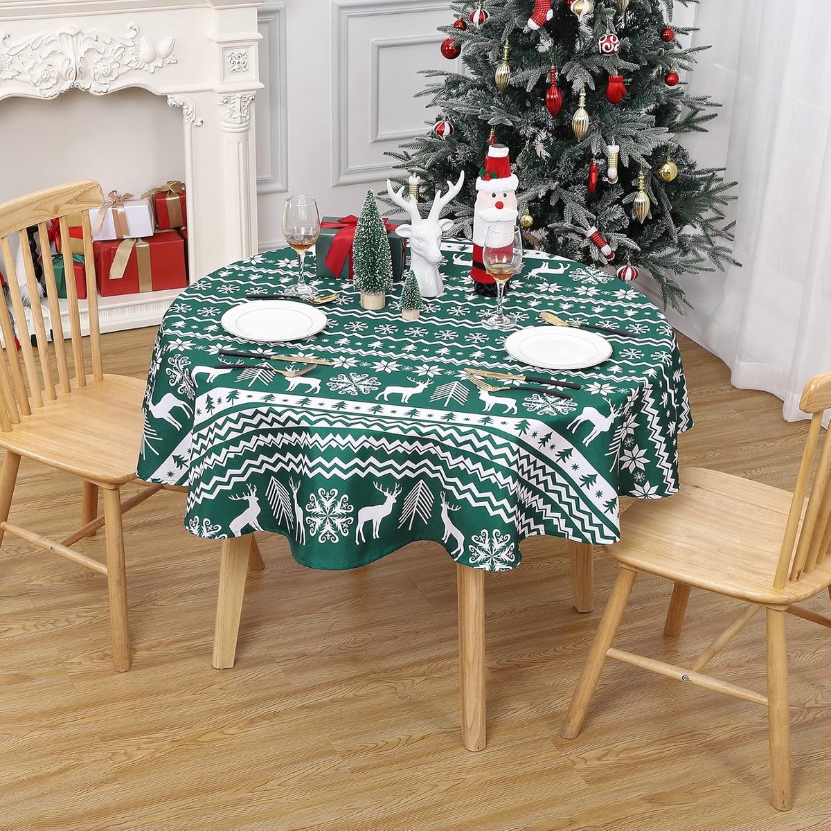 Rond Kerst Tafelkleed Groen Vlekbestendig voor Feestdagen en Decoratie