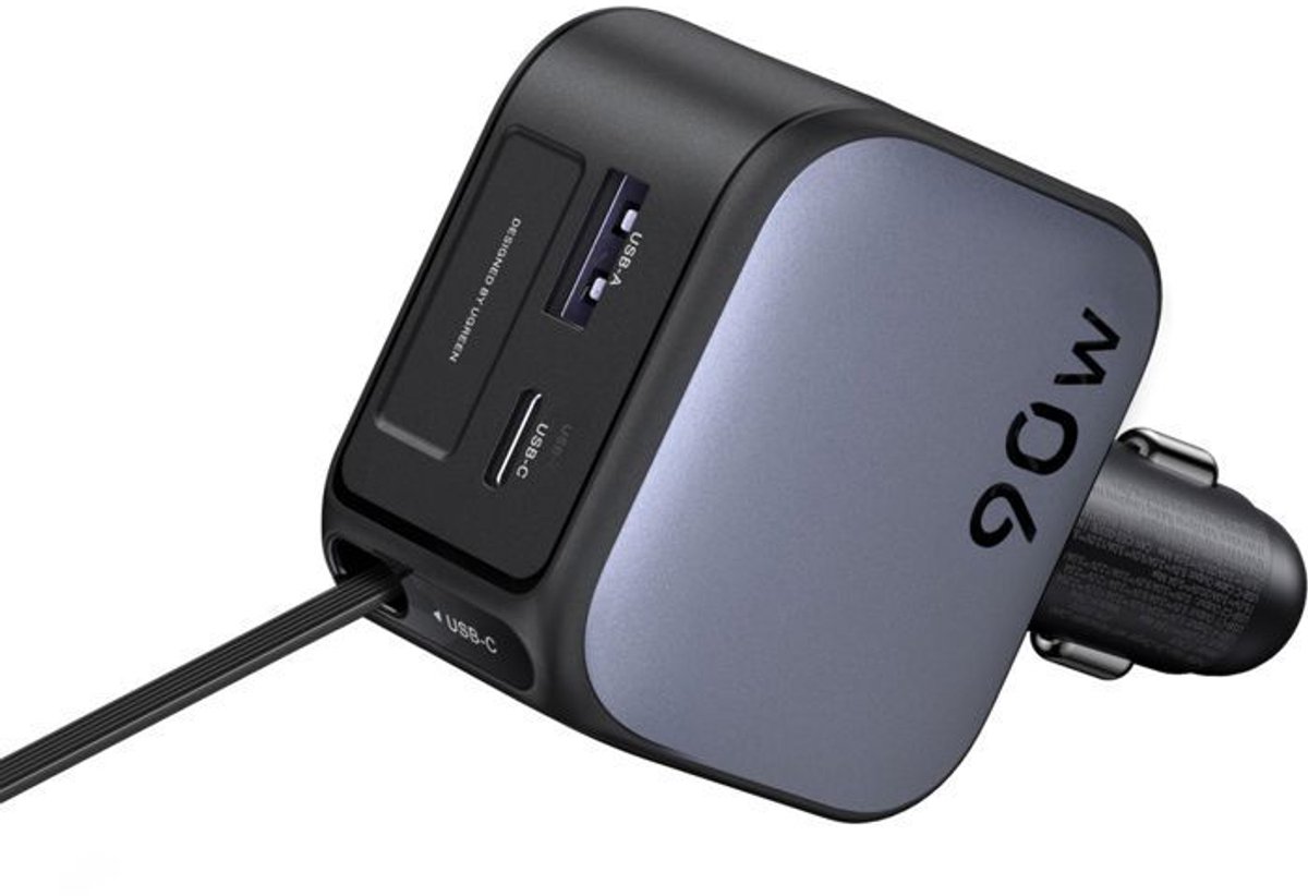 UGREEN 3-in-1 autolader sigarettenaansteker 90W met intrekbare USB-C kabel 60W snel opladen voor iPhone, MacBook, Galaxy - Afbeelding 5