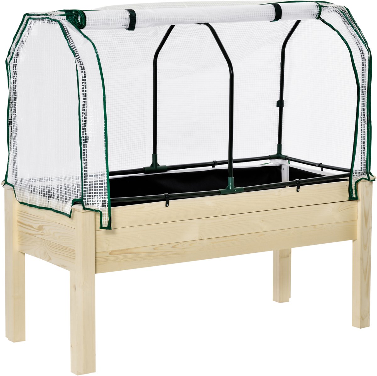 Killogood Verhoogd bloembed - oprolbare aluminiumfoliehoes - frame van natuurlijk hout - stoffen bekleding - drainagegaten - afmetingen: 121 x 55 x 117 cm