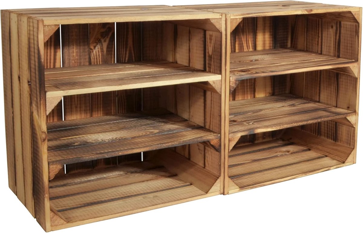 Set van 2 Stapelbare Houten Wijnrekken Gevlamd Hout