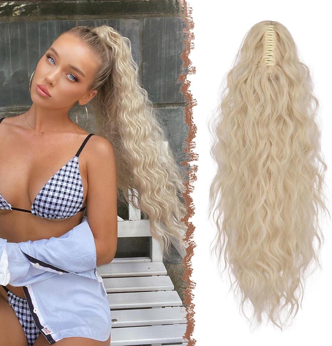 Lange Golvende Paardenstaart Haarverlenging met Klip Synthetisch Platinablond 65 cm