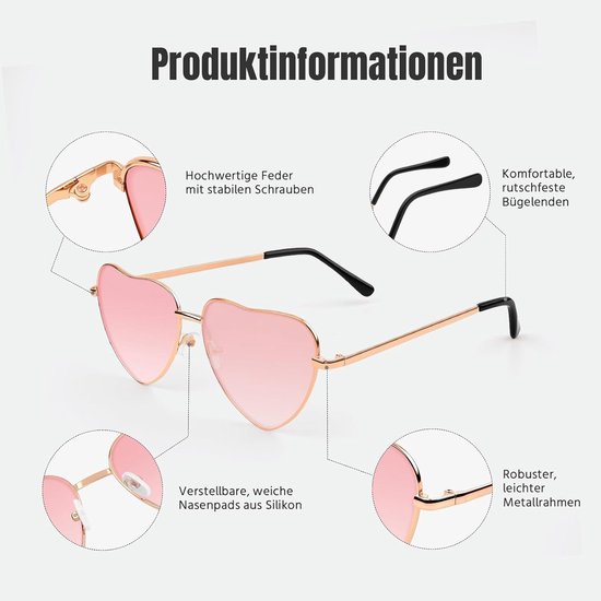 2 Stuks Hartvormige Zonnebril - Hippie Glamour Stijl voor Dames en Heren - UV400 Bescherming — afbeelding 5