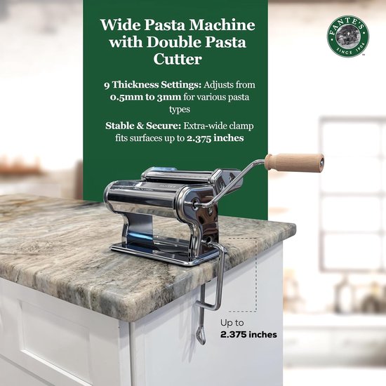 Pastamachine van Chroomstaal met Houten Handvat - Zelf Verse Pasta Maken van Pastamachine — afbeelding 2