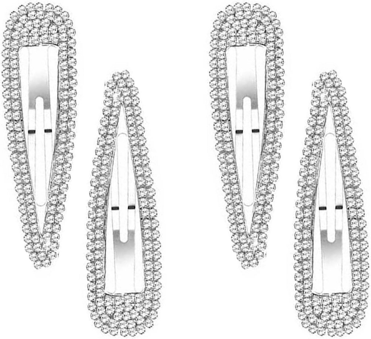 4x Luxe Strass Haarspeldjes Zilver - Glanzende Kristal Snap Clips voor Vrouwen