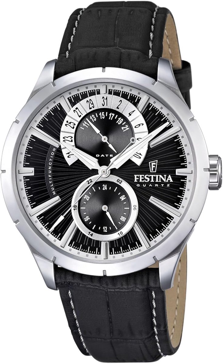 Heren Analoog Kwarts Horloge met Zwarte Leren Band