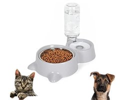 Automatische voer- en drinkbak voor huisdieren, 2-in-1 ontwerp met waterdispenser, grijs