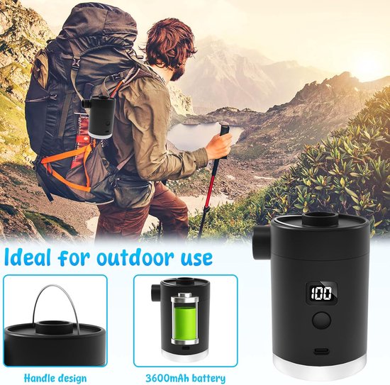 Elektrische Luchtpomp - Oplaadbare Accu Pomp - Snel Opblazen Leeglopen - Ingebouwde Campinglamp - Mini Draagbaar Design - Zwart Wit Opties — afbeelding 5