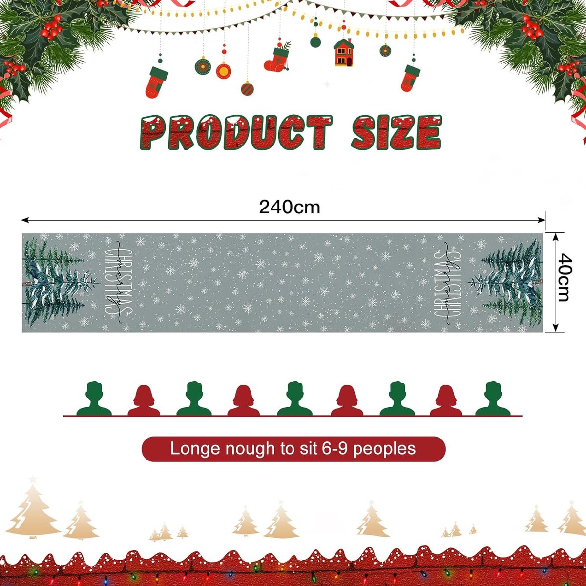 Lange Tafelloper Kerst Sneeuwvlokken Winterdecoratie 40x240 cm Grijs