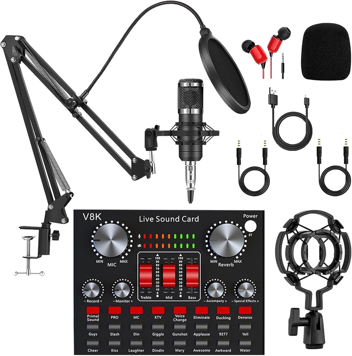 Podcast Microfoon Set - Audio Interface Kit - Live Streaming Opnames - Vier Geluidsmodi - 41x23x7 cm - Zwart