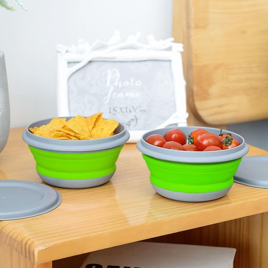 Opvouwbare Kom - Kampeerkommen Set - Buiten Eten - Drie Delige Set - Tot 19cm Diameter - Mos Groen — afbeelding 2