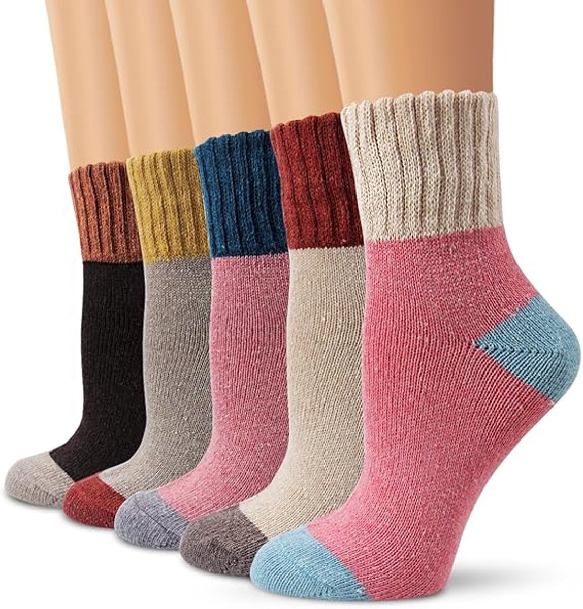 5 Paar Winter Dames Sokken Vintage Stijl Gebreide Wolen Casual Sokken Dikke Warme Kleuren Sokken