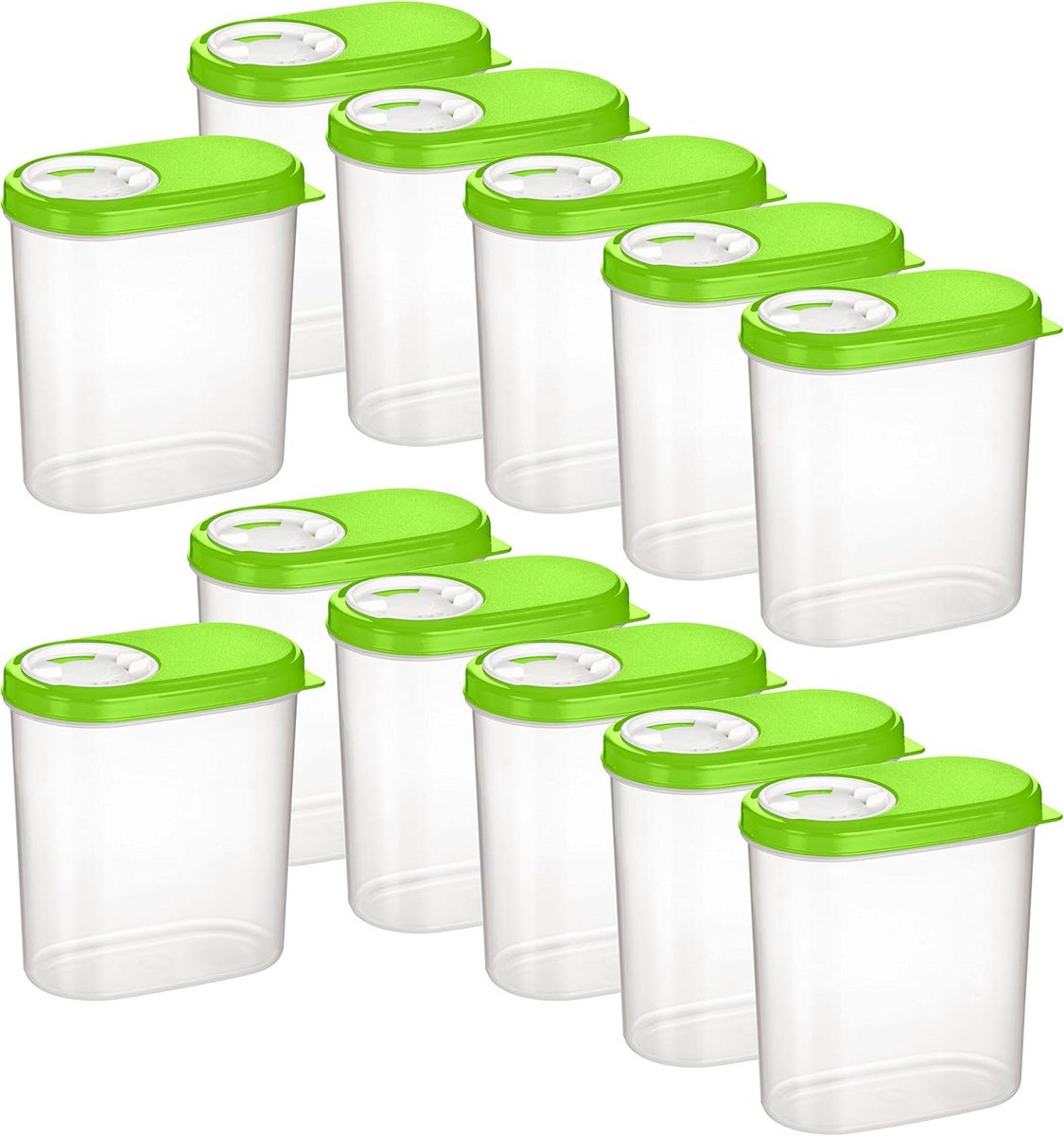 Set van 12 Kruidenpotjes met Deksel Opslag voor Specerijen 0,30 L Groen