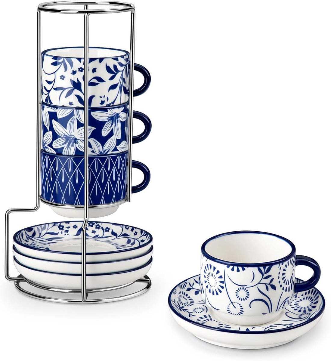 Set van 4 Porseleinen Espressokopjes - Compacte Kopjes 90 ml