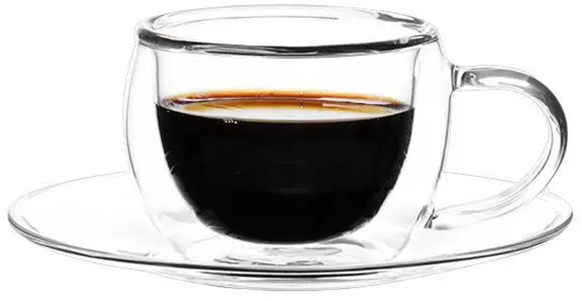 Bricard Dubbelwandige Glazen met Schotel - 80ml - Set van 2 - Espresso Glas - Turkse Koffieglazen en onderzetters