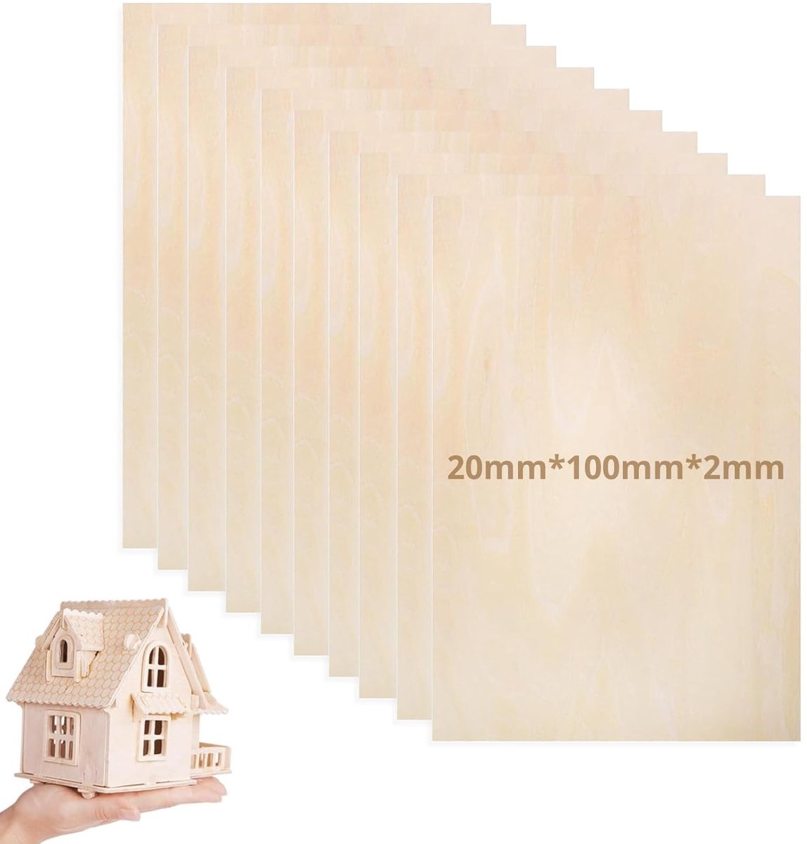 10 Stuks Dun Lighhout Multiplex Platen voor Knutselen en Hobby - 20x10 cm