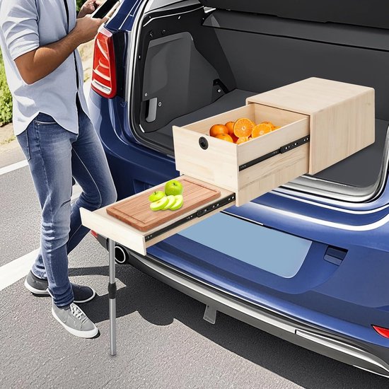 Campingkeuken Inklapbaar - Opbergbox Tafel - Buitenactiviteiten Kamperen - Verstelbare Steun - 60 X 45 X 35cm - Beige — afbeelding 2