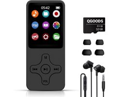 MP3 Speler met Bluetooth 5.0 - Met Radio en Spraakrecorder - MP4 Speler - Ondersteuning tot 128GB - Voor Volwassenen/Kinderen - Inclusief GRATIS Oordopjes - Zwart