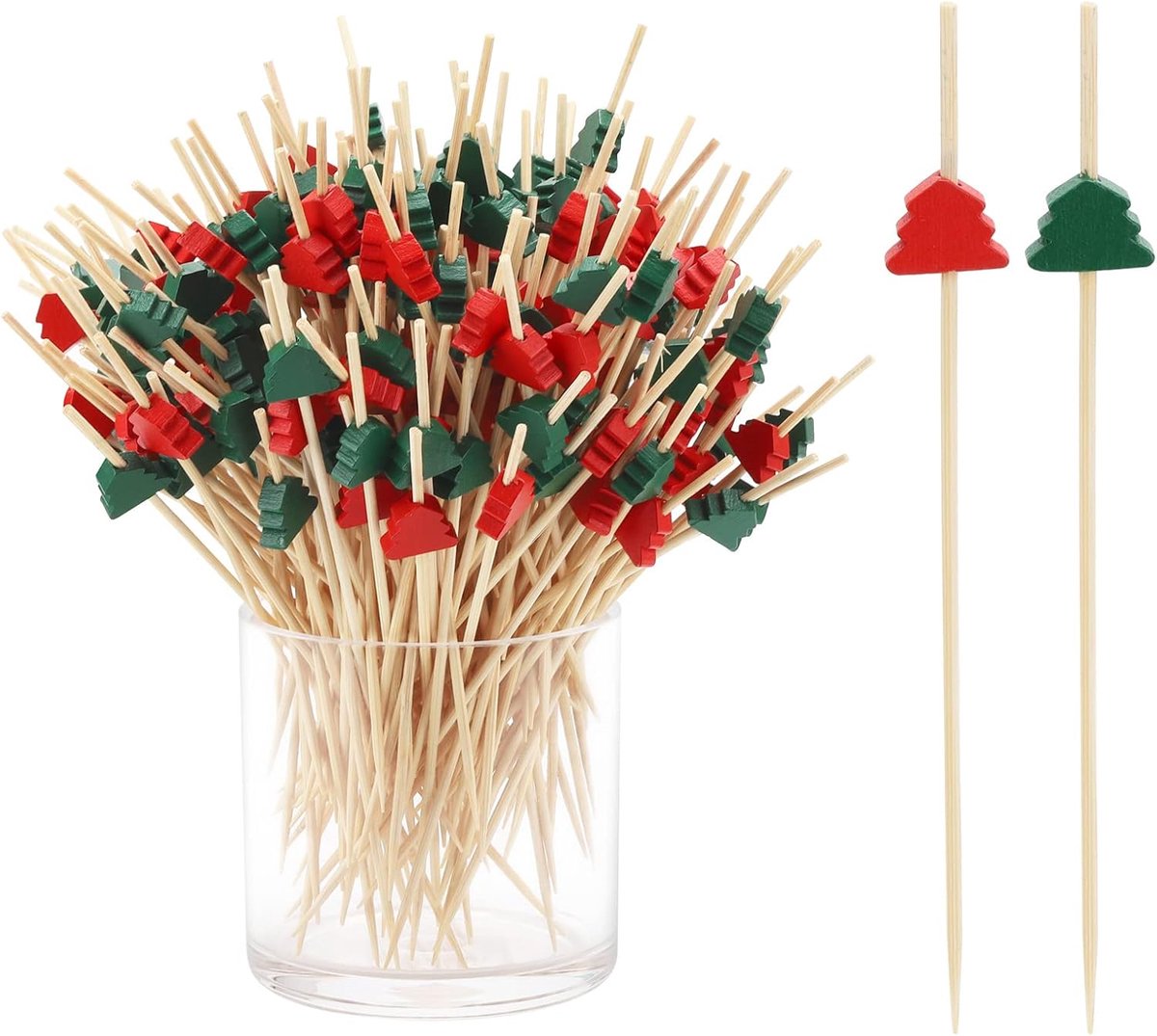 200x Cocktailprikkers Kerstboom - Decoratieve Houten Prikkers voor Hapjes en Cocktails