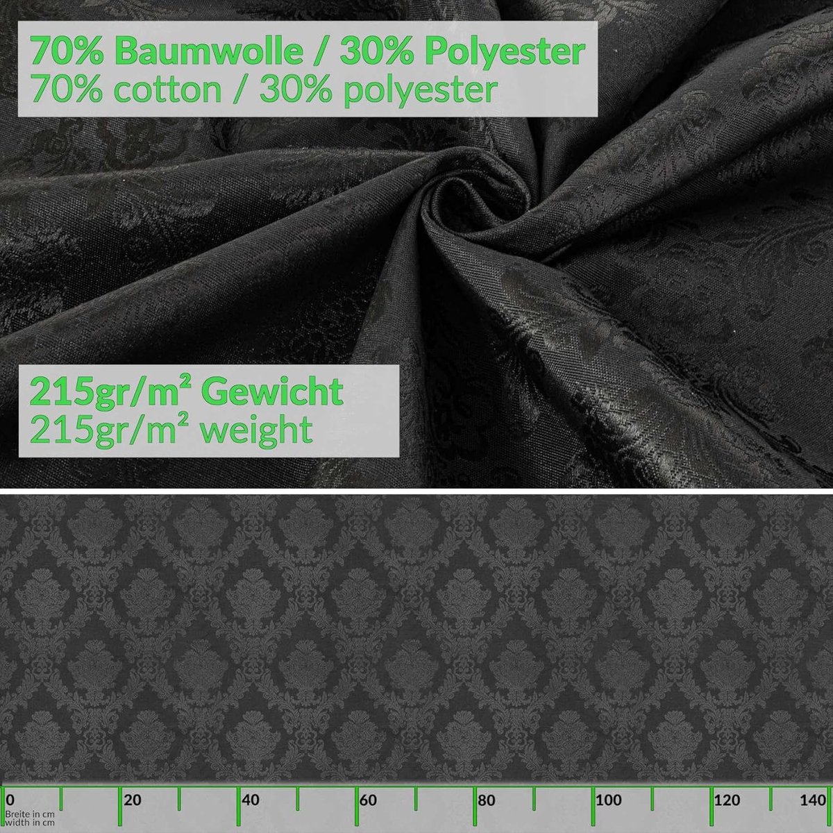 Luxe Tafelkleed Katoen Polyester Waterafstotend Effen Zwart Jacquard 160 x 100 cm