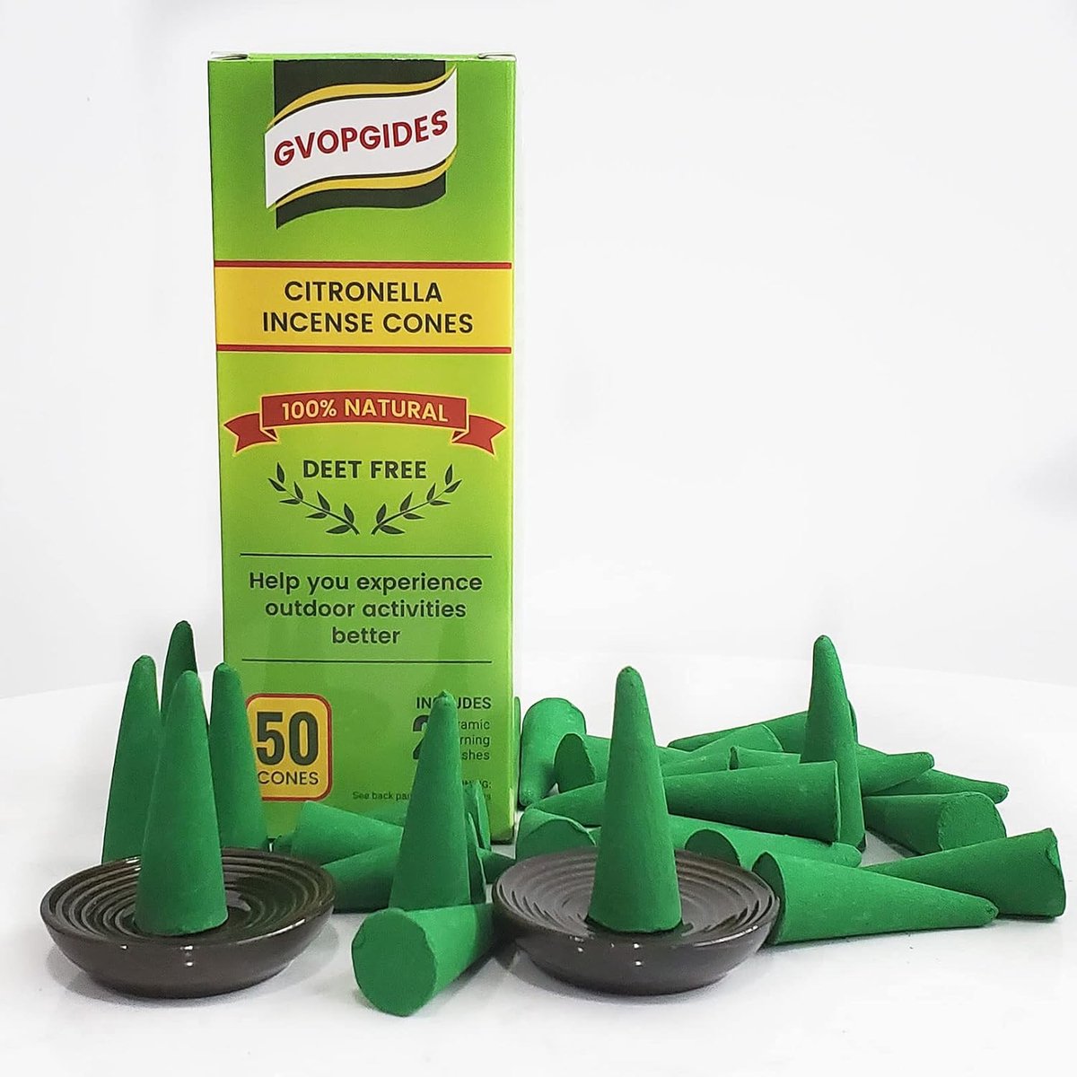 Citronella Wierook Kegels (50 Stuks) met Etherische Oliën & Keramische Schalen