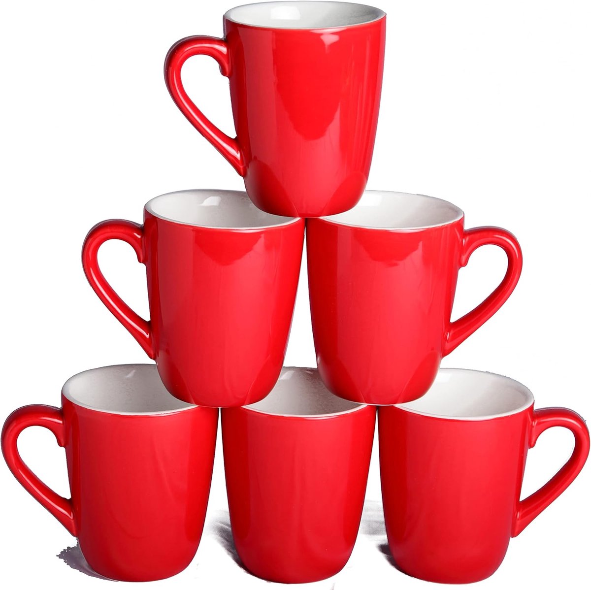Set van 6 Grote Keramische Koffiemokken 360 ml Tulpenvorm Rood Geglazuurd