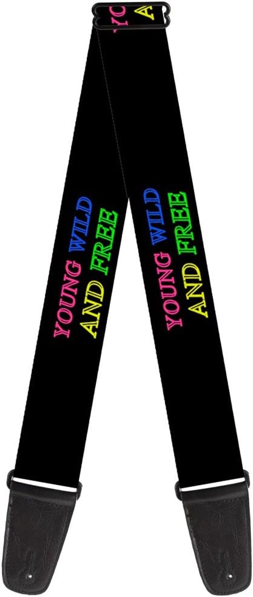 Gitaarband Neon Outline Zwart/Multi Kleuren - Verstelbaar 74-137 cm - 5 cm Breed