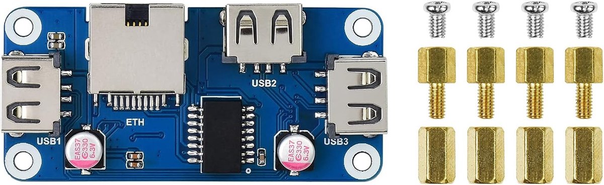 Uitbreidingsbord met Ethernet en 3x USB voor Raspberry Pi