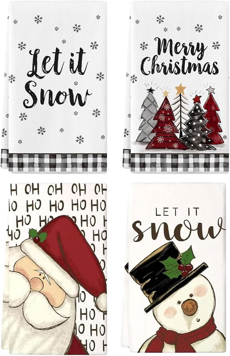 Set van 4 Absorberende Kerst Keukenhanddoeken - Binnen Decoratie 40x60 cm