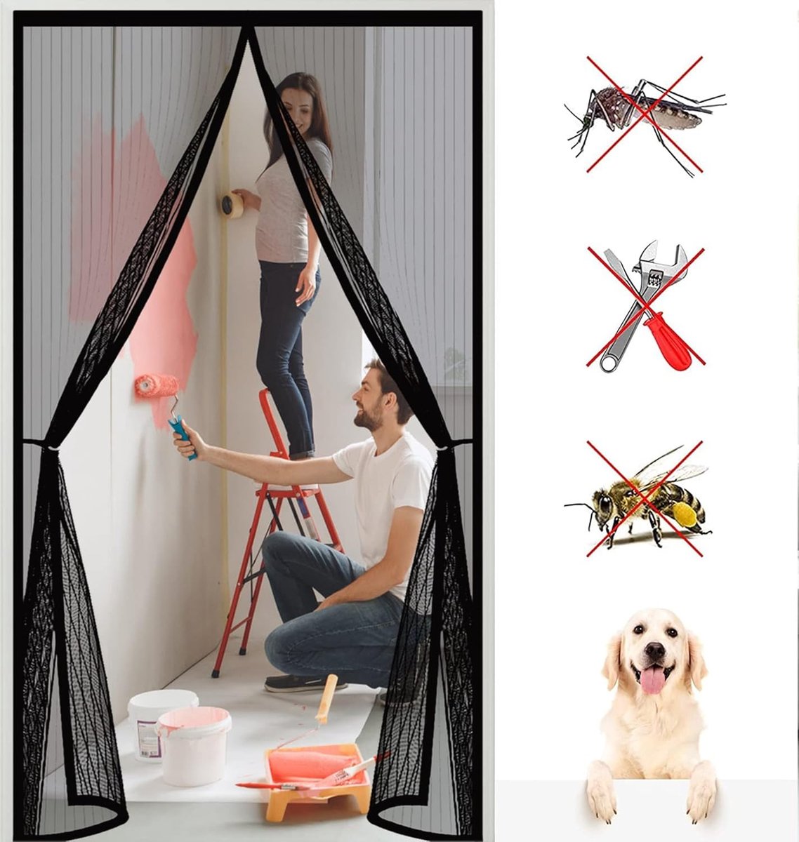 Magnetische Hordeur Zwart 125x230 cm - Insectenwerend, Geluids- en Koudebestendig Hor voor