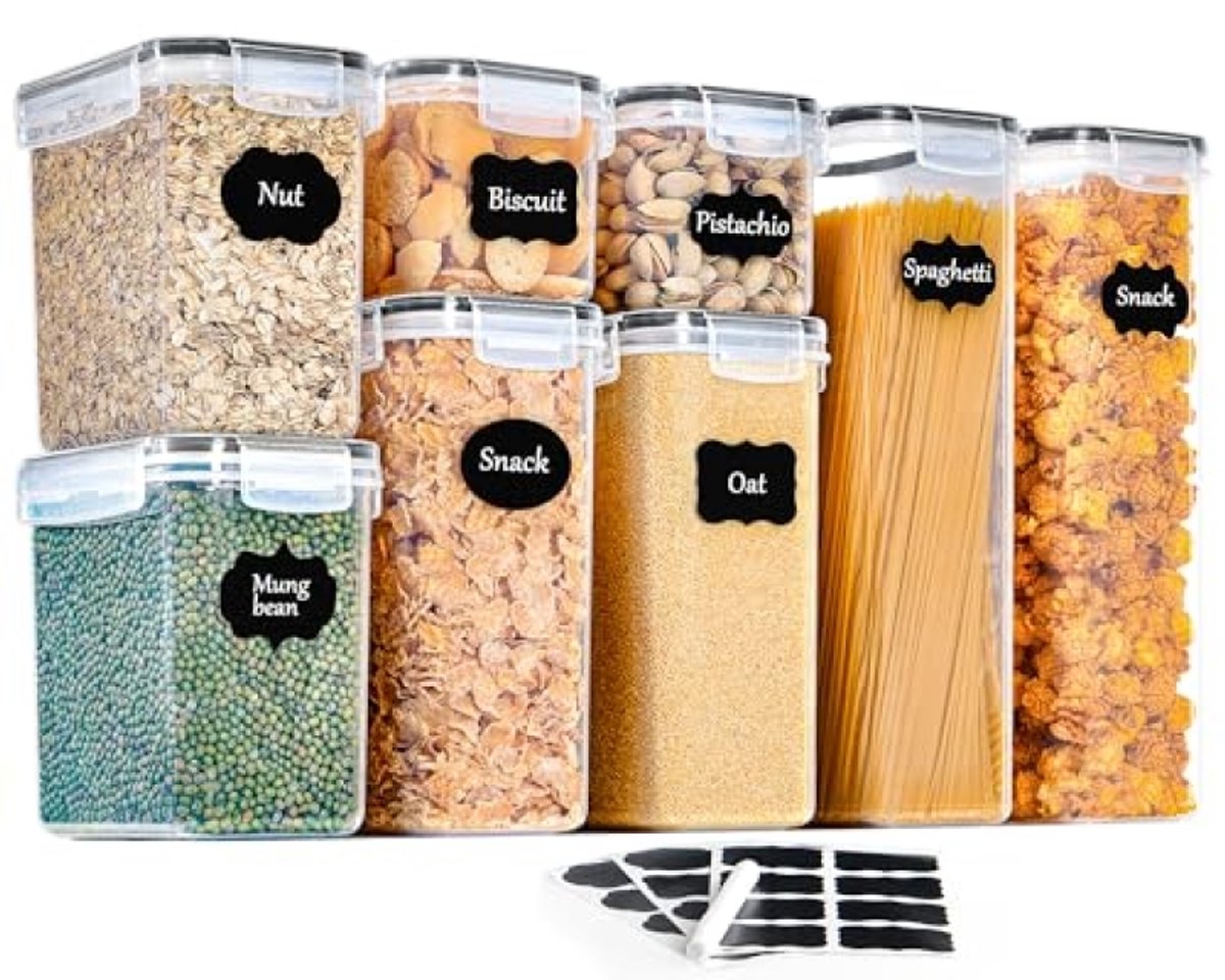 PromoHome Voorraadpotten Set van 8 - Luchtdichte Opbergdozen voor Keuken, Transparant