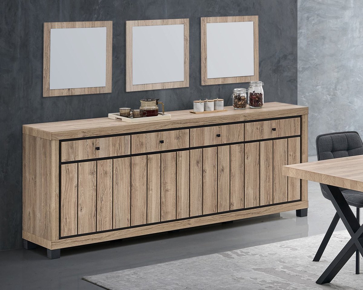 Belfurn Buffetkast / Dressoir Eduard 225 cm – Summer eik decor – 4 deuren