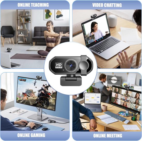 Elprico 1080P Webcam - Zwart - 360° Rotatie - USB 2.0 - Plug-and-play - Ingebouwde Microfoon - Voor Online Lesgeven, Vergaderingen & Videobellen - Compatibel Met Mac OS & Windows