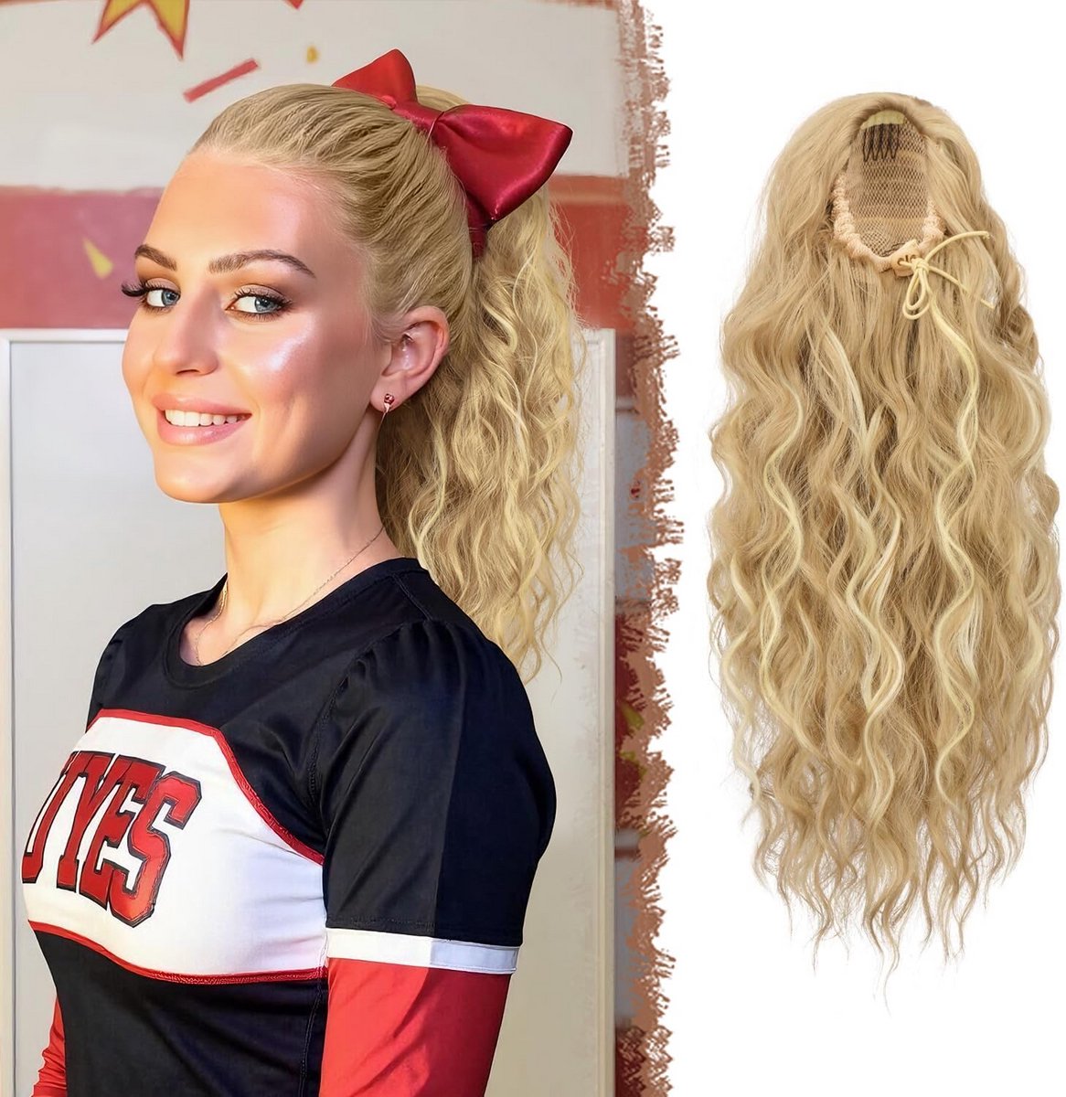 Krullende Paardenstaart Clip-in Extensions 45 cm Synthetisch Haarstuk met Trekkoord