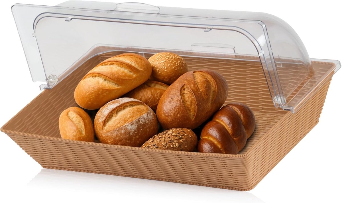 Grote Broodtrommel Rechthoekig met Roldeksel - Buffet Vitrine voor Brood en Gebak