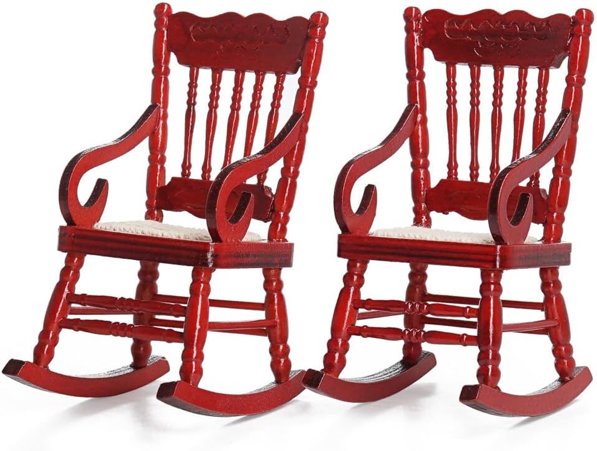 Set van 2 Houten Schommelstoelen voor Poppenhuis - Schaal 1:12