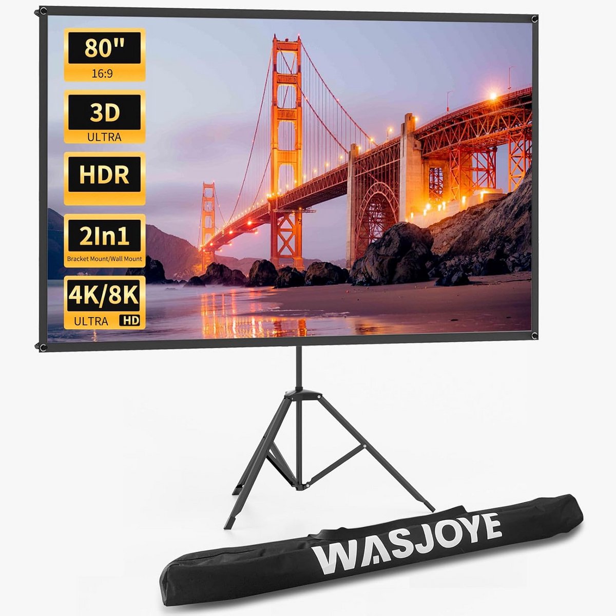 Draagbaar Projectiescherm met Statief - 80 inch, 16:9 HD-filmscherm voor Binnen en Buiten